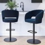 Grade A1 - Set of 2 Curved Navy Velvet Adjustable Bar Stools with Backs - Runa