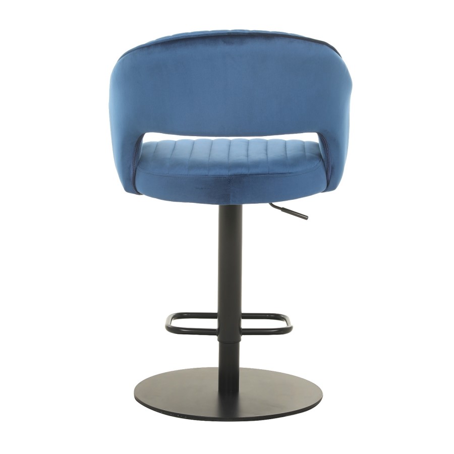 Grade A1 - Set of 2 Curved Navy Velvet Adjustable Bar Stools with Backs - Runa