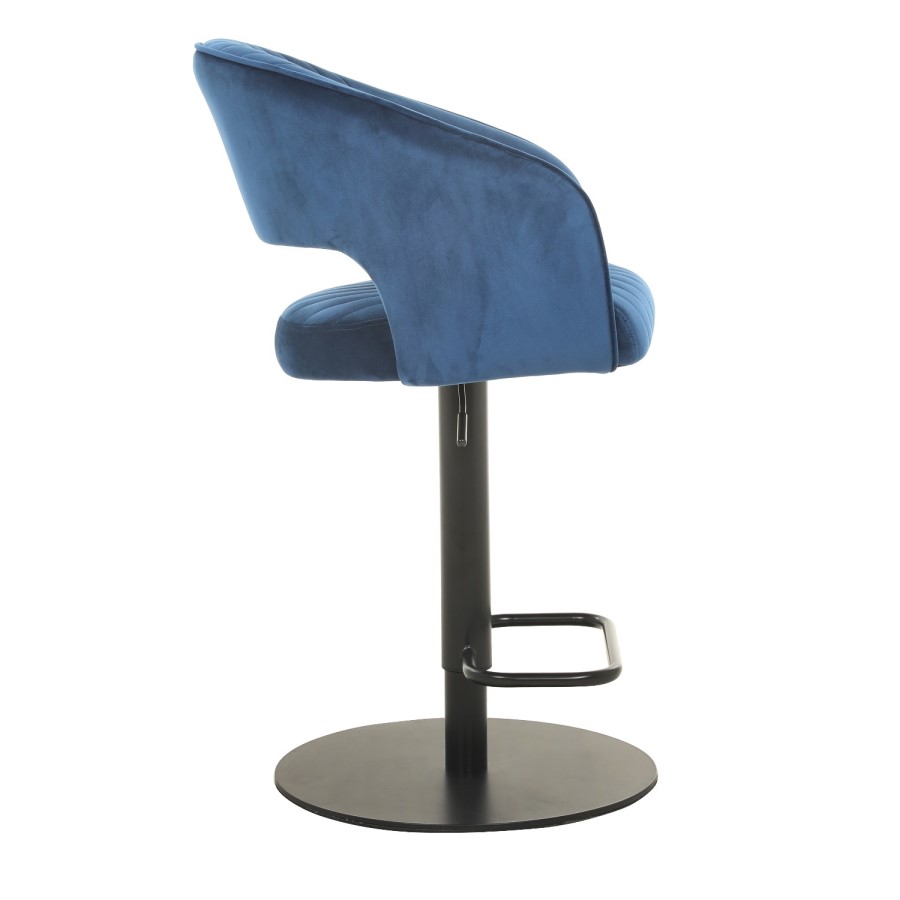 Grade A1 - Set of 2 Curved Navy Velvet Adjustable Bar Stools with Backs - Runa