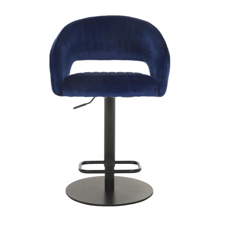 Set of 2 Curved Blue Velvet Adjustable Swivel Bar Stools with Backs - Runa