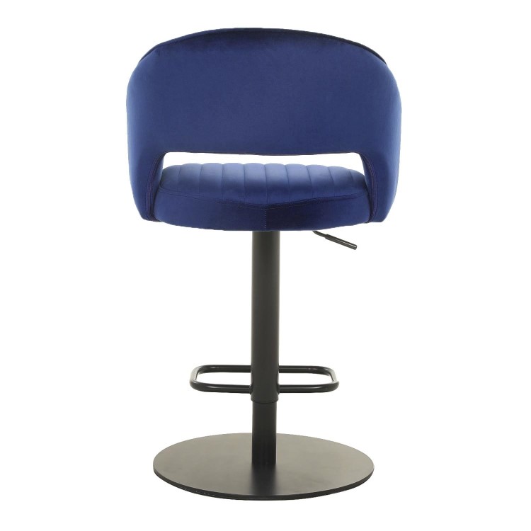 Set of 2 Curved Blue Velvet Adjustable Swivel Bar Stools with Backs - Runa