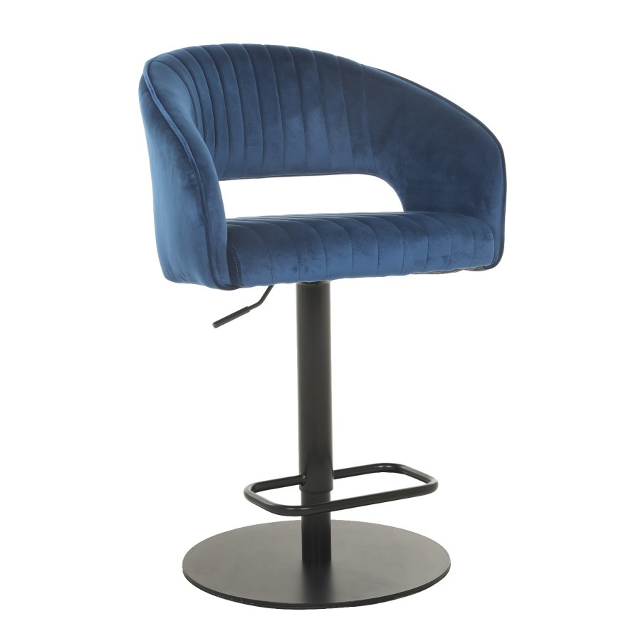 Grade A1 - Set of 3 Curved Navy Velvet Adjustable Bar Stools with Backs - Runa