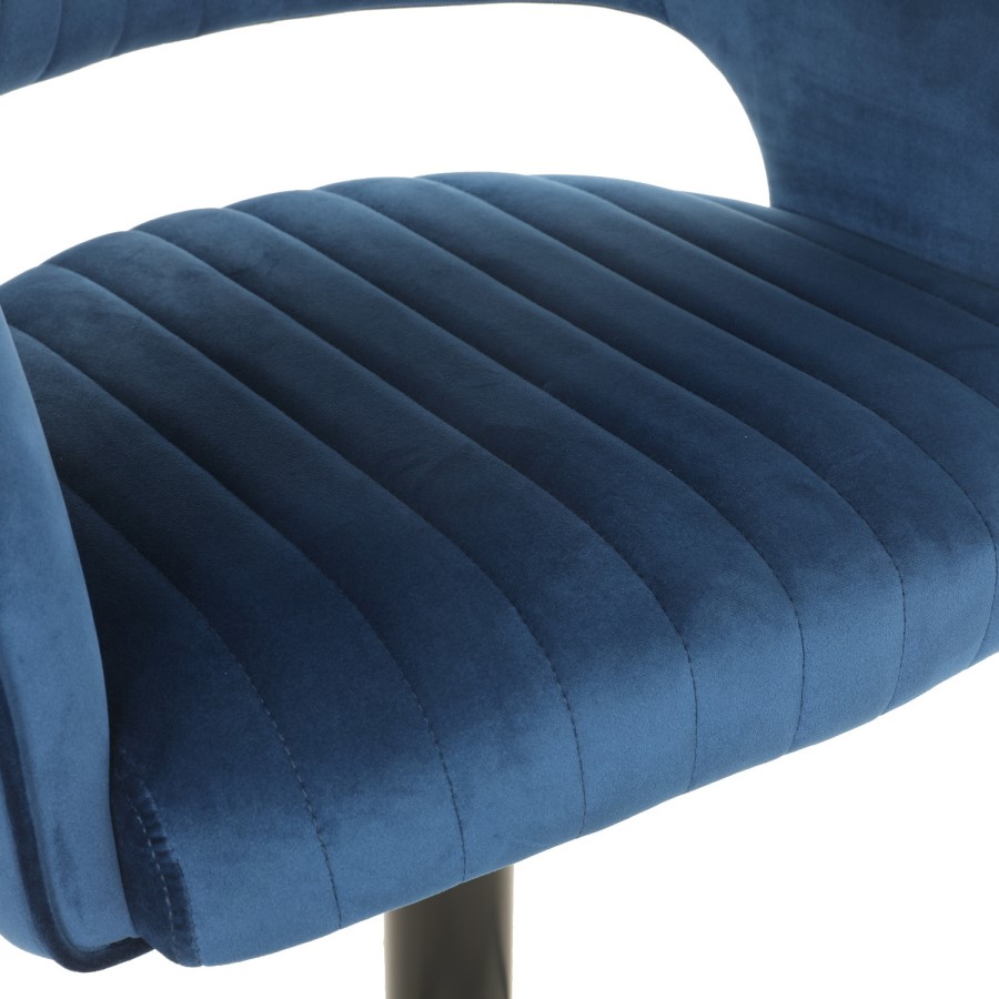 Grade A1 - Set of 3 Curved Navy Velvet Adjustable Bar Stools with Backs - Runa