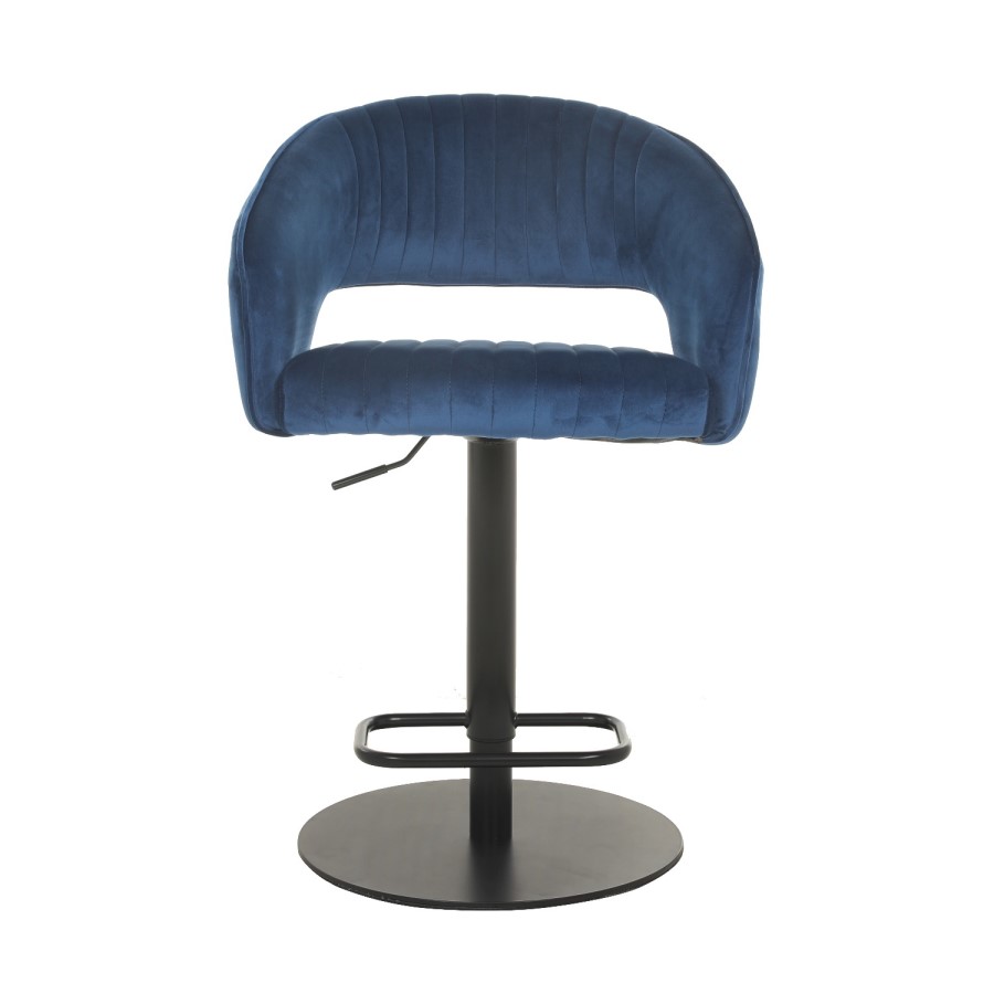 Grade A1 - Set of 3 Curved Navy Velvet Adjustable Bar Stools with Backs - Runa