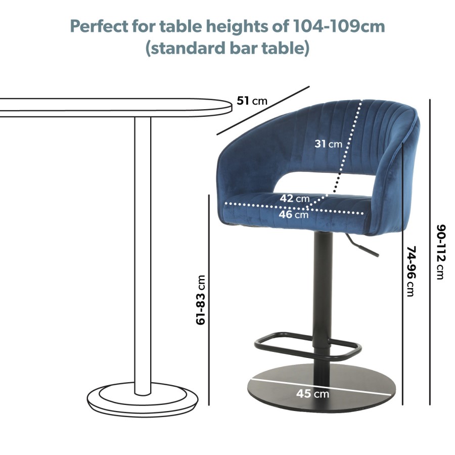 Grade A1 - Set of 3 Curved Navy Velvet Adjustable Bar Stools with Backs - Runa