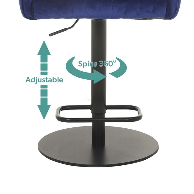 Set of 3 Curved Blue Velvet Adjustable Swivel Bar Stools with Backs - Runa