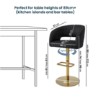 Set Of 2 Curved Black Faux Leather Adjustable Swivel Bar Stool with Brass Base - Runa