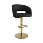 Set Of 2 Curved Black Faux Leather Adjustable Swivel Bar Stool with Brass Base - Runa