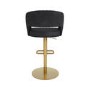 Set Of 2 Curved Black Faux Leather Adjustable Swivel Bar Stool with Brass Base - Runa