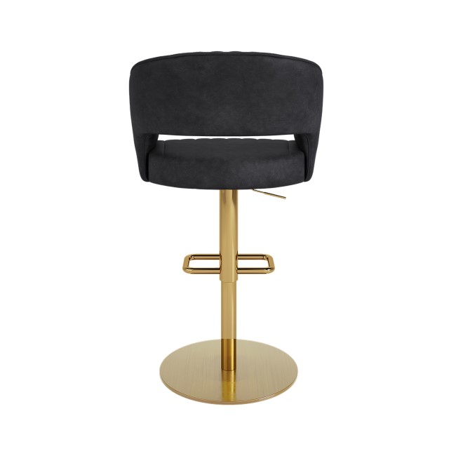 Set Of 2 Curved Black Faux Leather Adjustable Swivel Bar Stool with Brass Base - Runa