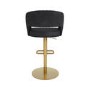 Set of 4 Curved Black Faux Leather Adjustable Swivel Bar Stool with Brass Base - Runa