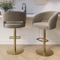 BUN/RUN006/89266 Set of 2 Curved Mink Matt Velvet Adjustable Swivel Bar Stools with Gold Base - Runa
