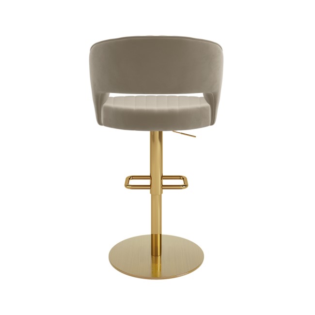 Set of 2 Curved Mink Matt Velvet Adjustable Swivel Bar Stools with Gold Base - Runa