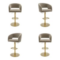 Set of 4 Curved Mink Matt Velvet Adjustable Swivel Bar Stool with Gold Base - Runa