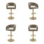 Set of 4 Curved Mink Matt Velvet Adjustable Swivel Bar Stool with Gold Base - Runa