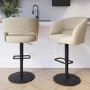Set of 2 Beige Upholstered Adjustable Swivel Curved Bar Stools with Black Base - Runa