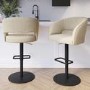 Set Of 2 Curved Beige Fabric Adjustable Swivel Bar Stool with Black Base - Runa