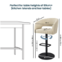 Set of 2 Beige Upholstered Adjustable Swivel Curved Bar Stools with Black Base - Runa