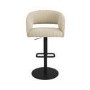 Set Of 2 Curved Beige Fabric Adjustable Swivel Bar Stool with Black Base - Runa