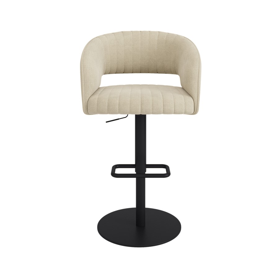 Set of 2 Beige Upholstered Adjustable Swivel Curved Bar Stools with Black Base - Runa