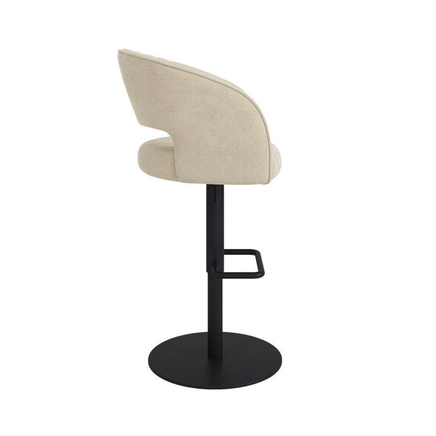 Set of 2 Beige Upholstered Adjustable Swivel Curved Bar Stools with Black Base - Runa