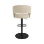 Set Of 2 Curved Beige Fabric Adjustable Swivel Bar Stool with Black Base - Runa