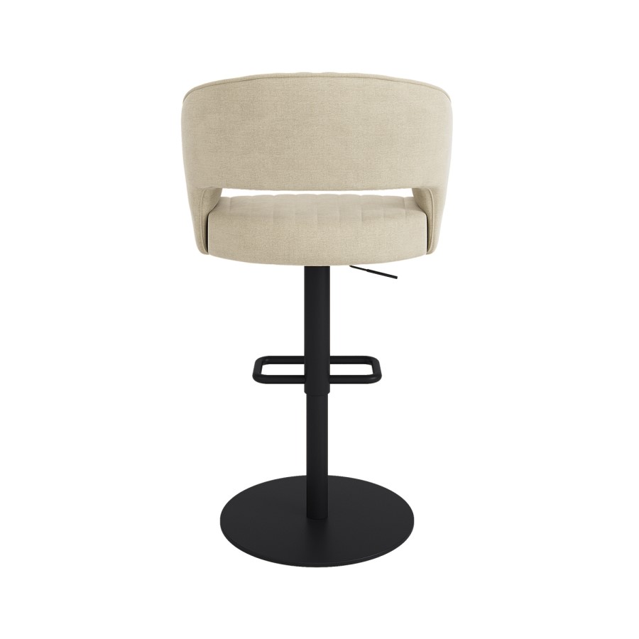 Set of 2 Beige Upholstered Adjustable Swivel Curved Bar Stools with Black Base - Runa