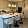 Set of 2 Beige Upholstered Adjustable Swivel Curved Bar Stools with Black Base - Runa