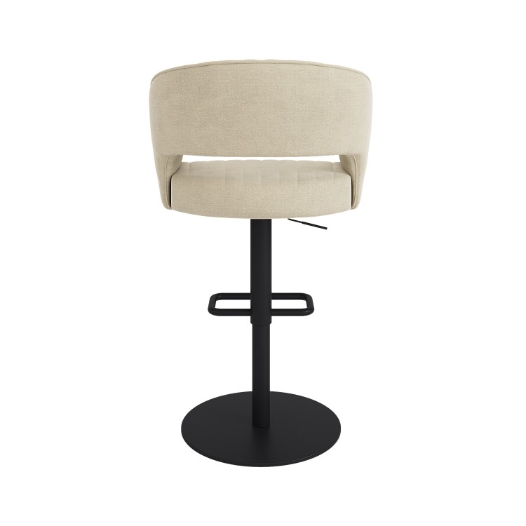 Set Of 3 Curved Beige Upholstered Adjustable Swivel Bar Stools with Black Base - Runa