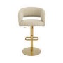 Set Of 2 Curved Beige Fabric Adjustable Swivel Bar Stool with Gold Base - Runa