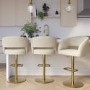 Set Of 3 Curved Beige Upholstered Adjustable Swivel Bar Stools with Gold Base - Runa
