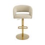 Set Of 3 Curved Beige Upholstered Adjustable Swivel Bar Stools with Gold Base - Runa