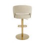 Set Of 3 Curved Beige Upholstered Adjustable Swivel Bar Stools with Gold Base - Runa