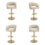 Set Of 4 Curved Beige Fabric Adjustable Swivel Bar Stool with Gold Base - Runa