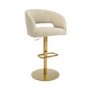 Set Of 4 Curved Beige Fabric Adjustable Swivel Bar Stool with Gold Base - Runa