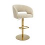 Set Of 4 Curved Beige Upholstered Adjustable Swivel Bar Stools with Gold Base - Runa