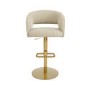 Set Of 4 Curved Beige Fabric Adjustable Swivel Bar Stool with Gold Base - Runa