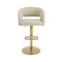Set Of 4 Curved Beige Upholstered Adjustable Swivel Bar Stools with Gold Base - Runa