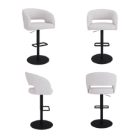 Set of 4 Curved Beige Boucle Adjustable Swivel Barstool with Black Metal Base - Runa