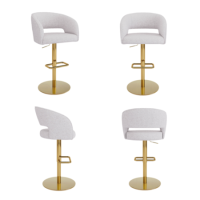 Set of 4 Curved Beige Boucle Adjustable Swivel Barstools with Gold Base - Runa Set of 4 Curved Beige Boucle Adjustable Swivel Barstools with Gold Base - Runa