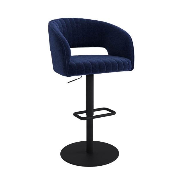 Set of 2 Curved Navy Blue Fabric Adjustable Swivel Barstools with Black Base - Runa