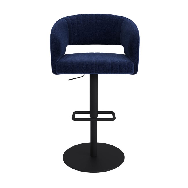 Set of 2 Curved Navy Blue Fabric Adjustable Swivel Barstools with Black Base - Runa