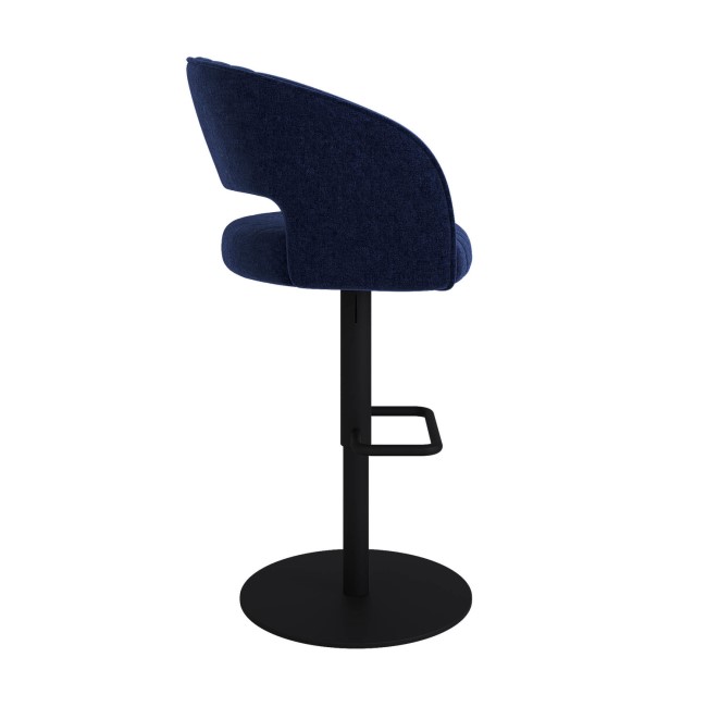 Set of 2 Curved Navy Blue Fabric Adjustable Swivel Barstools with Black Base - Runa