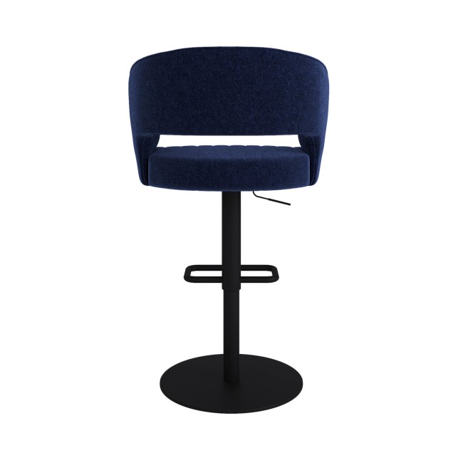 Set of 2 Curved Navy Blue Fabric Adjustable Swivel Barstools with Black Base - Runa