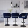 Set of 3 Curved Navy Blue Fabric Adjustable Swivel Barstool with Black Base - Runa