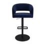 Set of 3 Curved Navy Blue Fabric Adjustable Swivel Barstool with Black Base - Runa