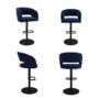 Set of 4 Curved Navy Blue Fabric Adjustable Swivel Barstool with Black Base - Runa