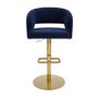 Set of 2 Curved Navy Fabric Adjustable Swivel Barstools with Gold Base - Runa