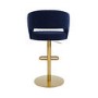 Set of 2 Curved Navy Fabric Adjustable Swivel Barstools with Gold Base - Runa