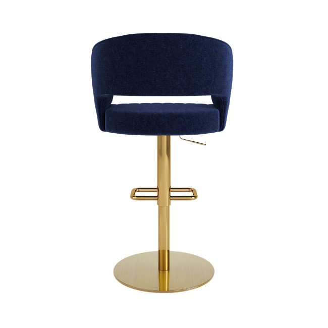 Set of 2 Curved Navy Fabric Adjustable Swivel Barstools with Gold Base - Runa